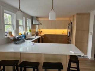 Modern kitchen with waterfall countertop