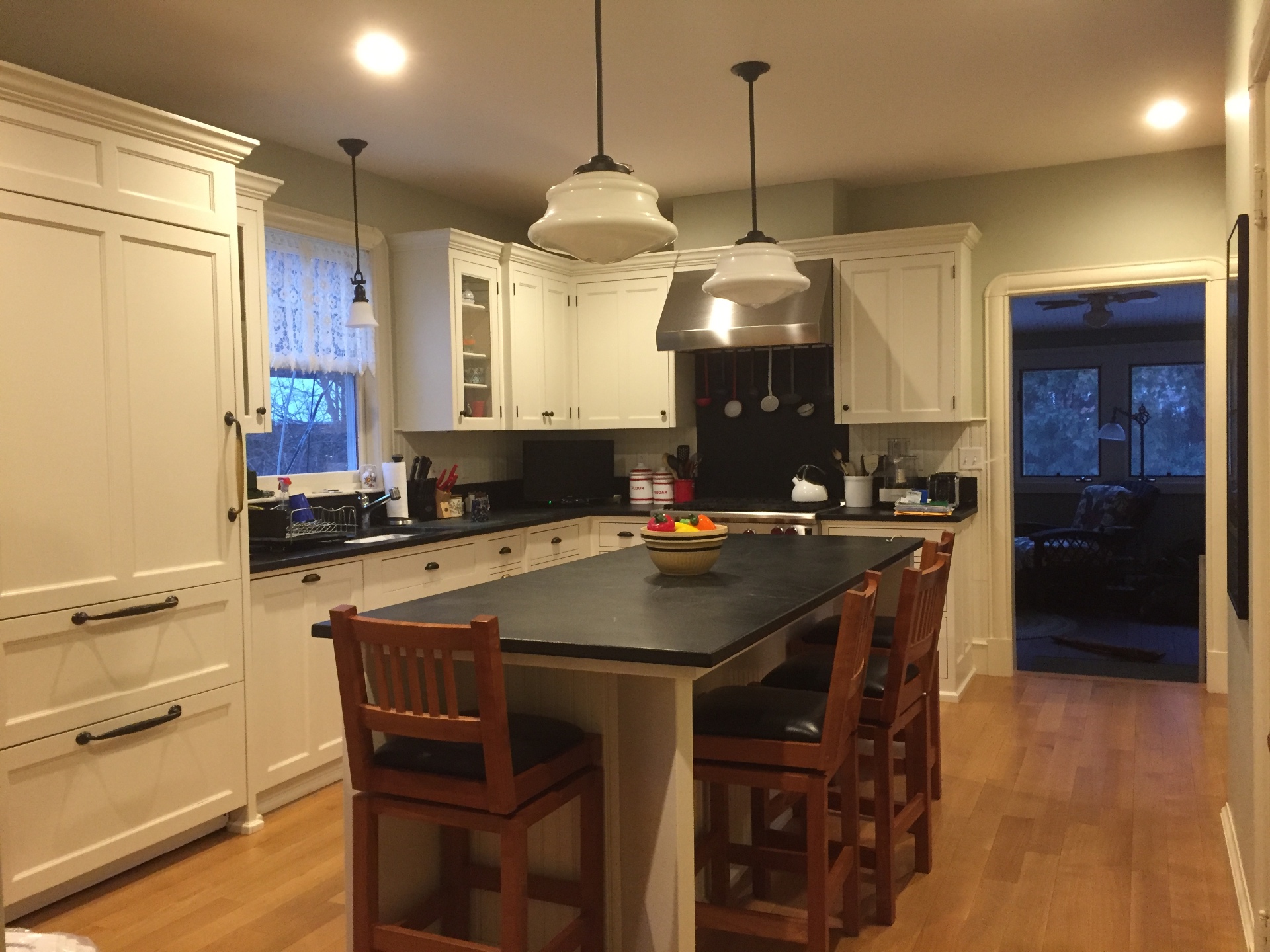Classic white kitchen with island seating